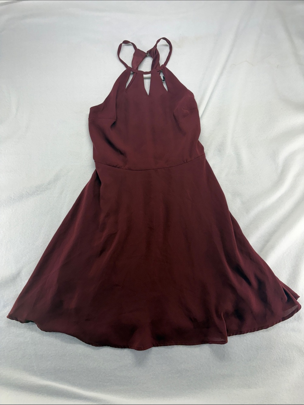 Express One-Shoulder Keyhole Skater Dress in Burgundy